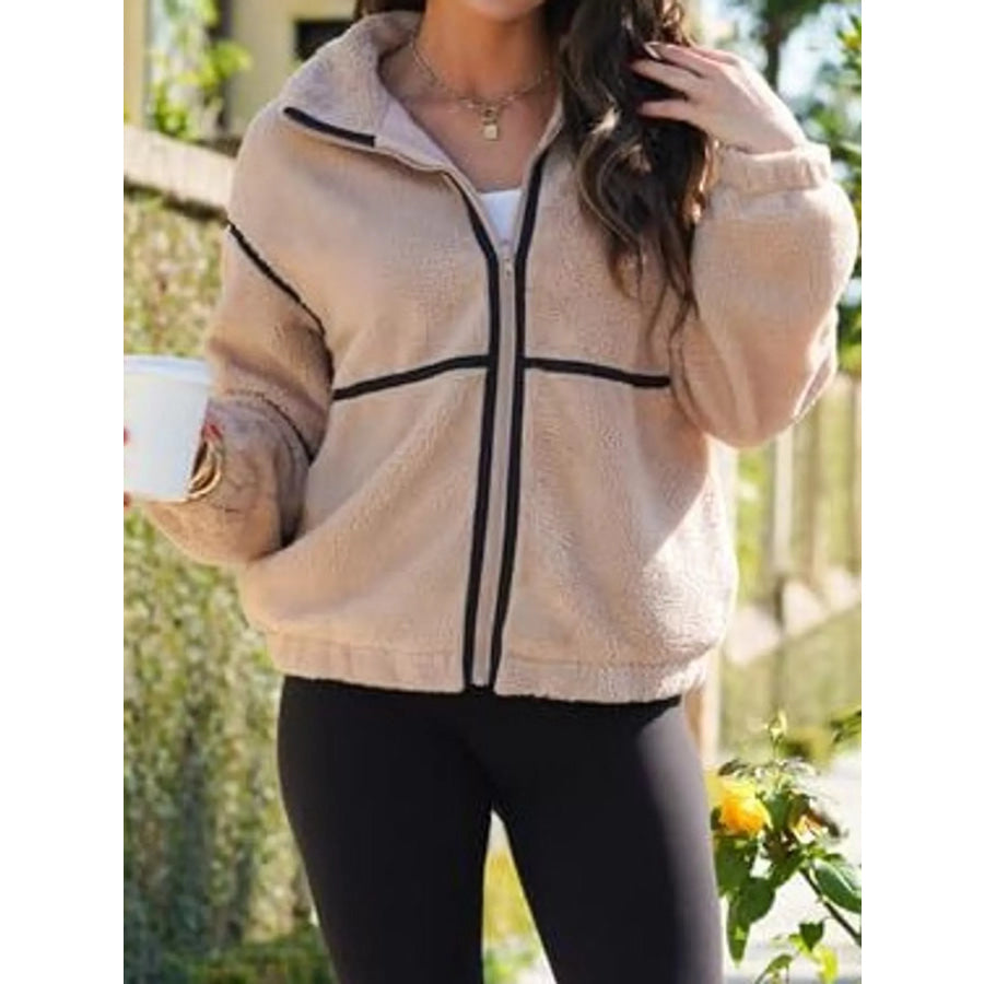 Stand Collar Cozy Sherpa Fleece Zip-Up Jacket Apparel and Accessories