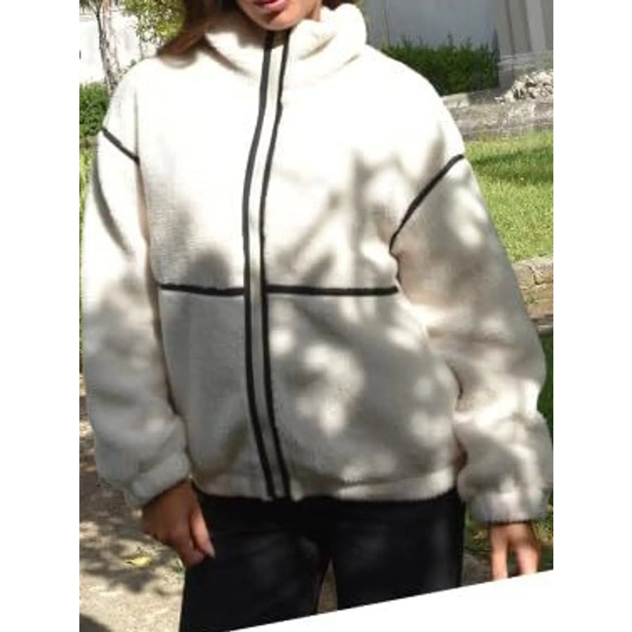 Stand Collar Cozy Sherpa Fleece Zip-Up Jacket Apparel and Accessories