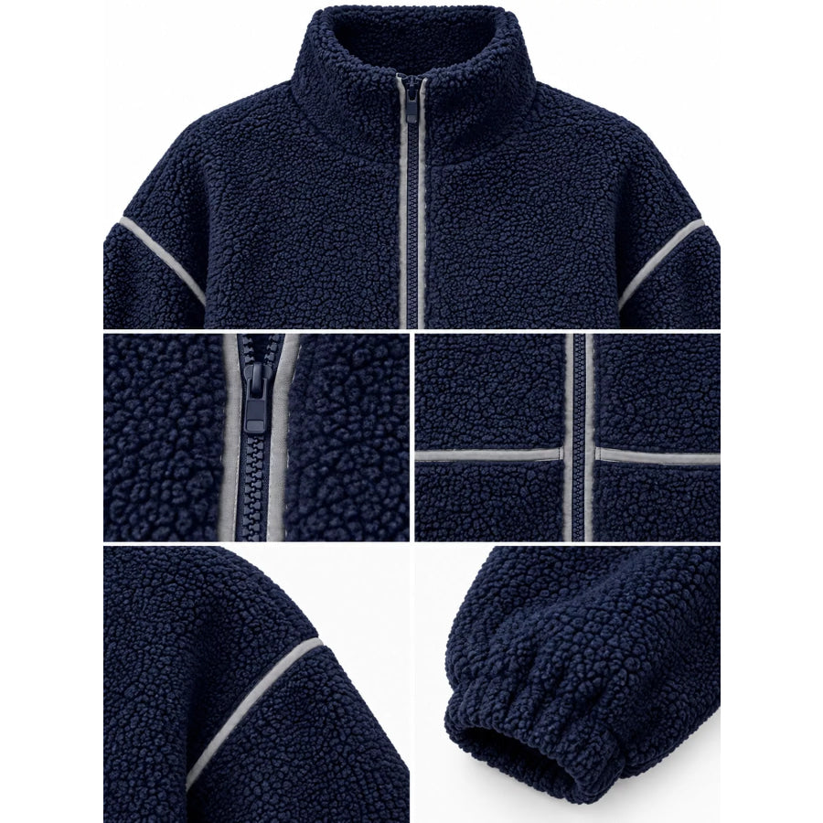Stand Collar Cozy Sherpa Fleece Zip-Up Jacket Apparel and Accessories