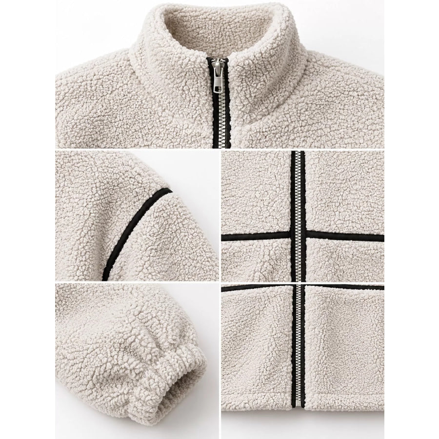 Stand Collar Cozy Sherpa Fleece Zip-Up Jacket Apparel and Accessories