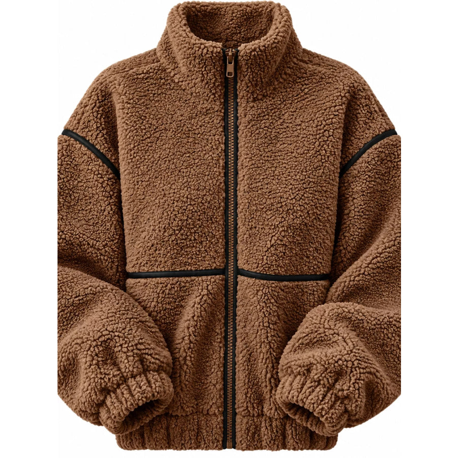 Stand Collar Cozy Sherpa Fleece Zip-Up Jacket Apparel and Accessories