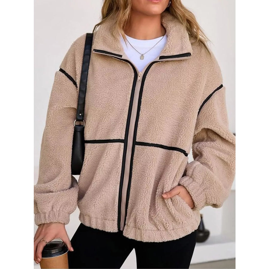 Stand Collar Cozy Sherpa Fleece Zip-Up Jacket Apparel and Accessories