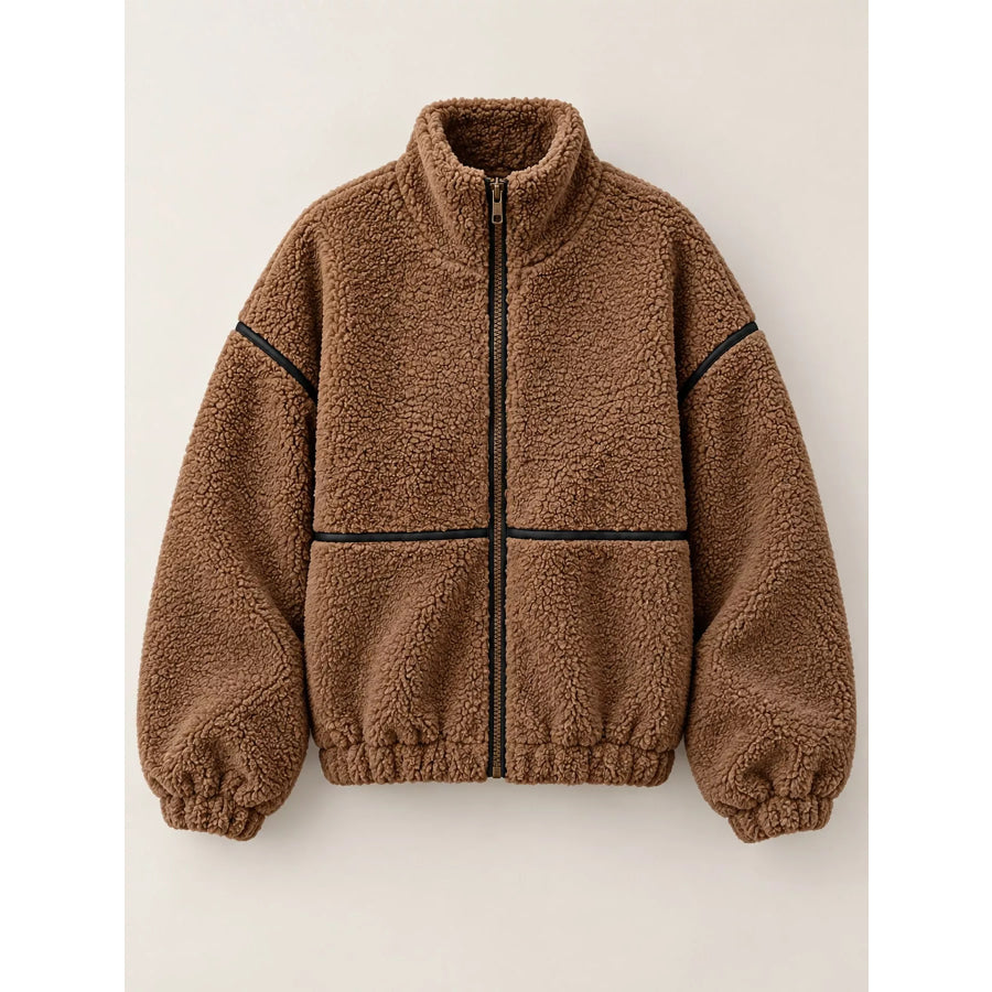 Stand Collar Cozy Sherpa Fleece Zip-Up Jacket Apparel and Accessories