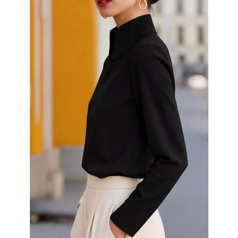 Stand-Collar Long Sleeve Blouse Apparel and Accessories