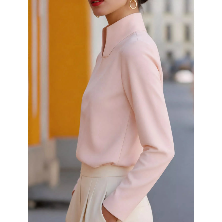 Stand-Collar Long Sleeve Blouse Apparel and Accessories