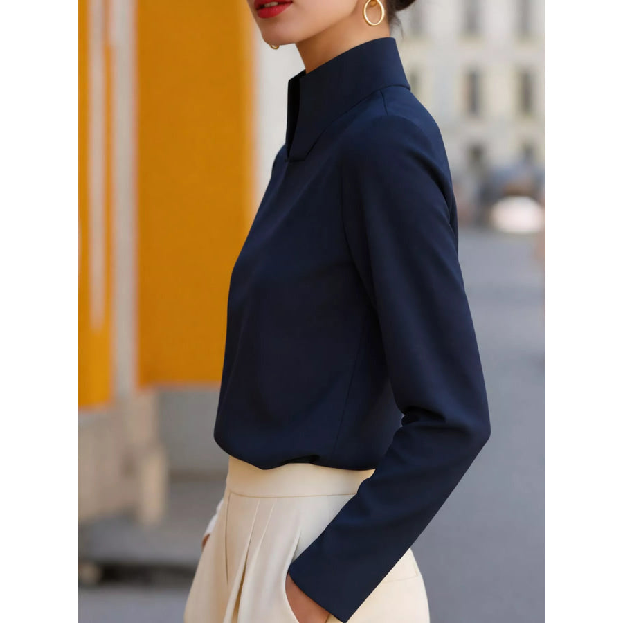 Stand-Collar Long Sleeve Blouse Apparel and Accessories