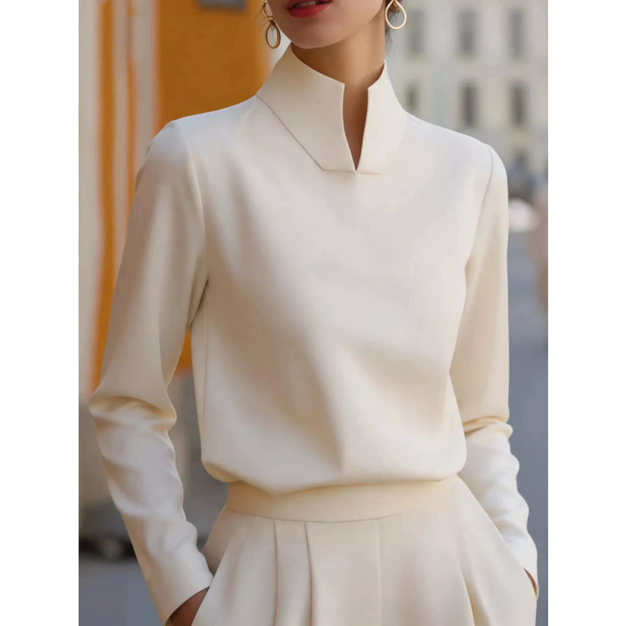 Stand-Collar Long Sleeve Blouse Apricot / S Apparel and Accessories