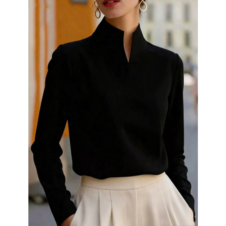 Stand-Collar Long Sleeve Blouse Black / S Apparel and Accessories