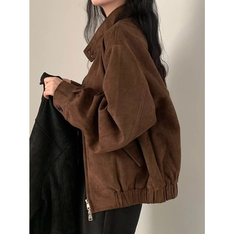 Stand Collar Zip Up Jacket Apparel and Accessories