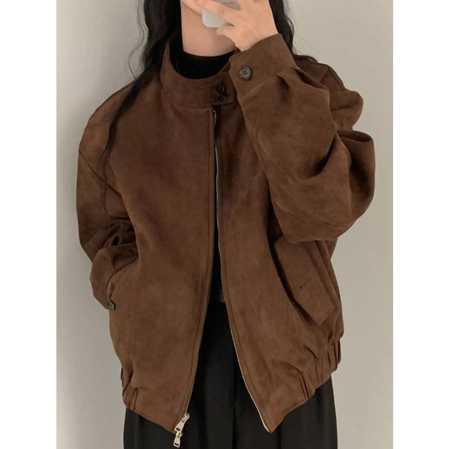 Stand Collar Zip Up Jacket Apparel and Accessories