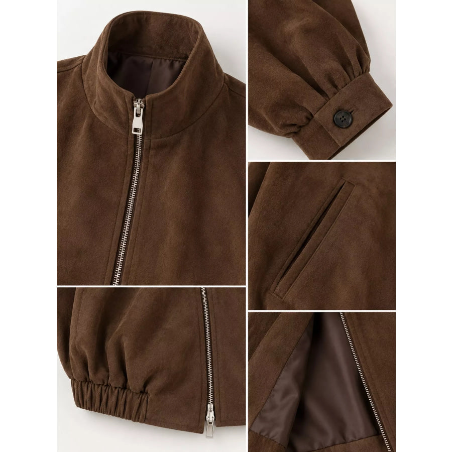 Stand Collar Zip Up Jacket Apparel and Accessories