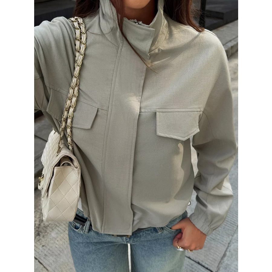 Stand Collar Zip Up Jacket Gray / S Apparel and Accessories