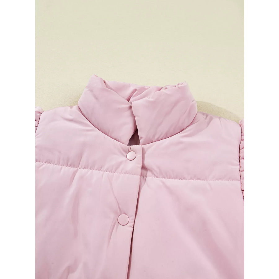 Stand Neck Flutter Sleeve Snap Button Puffer Vest Apparel and Accessories