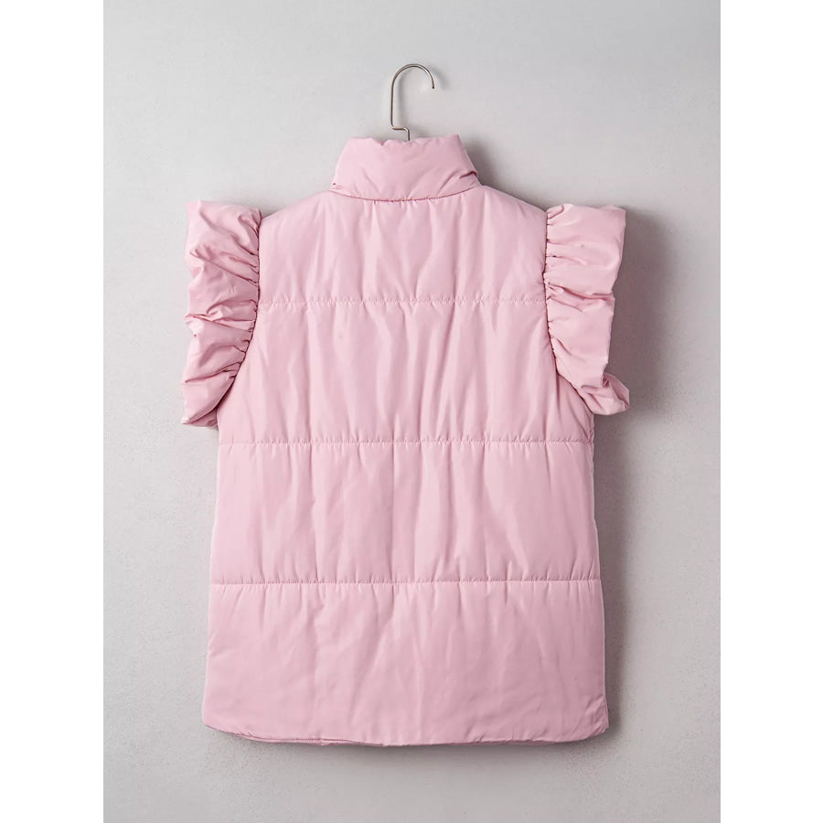 Stand Neck Flutter Sleeve Snap Button Puffer Vest Apparel and Accessories