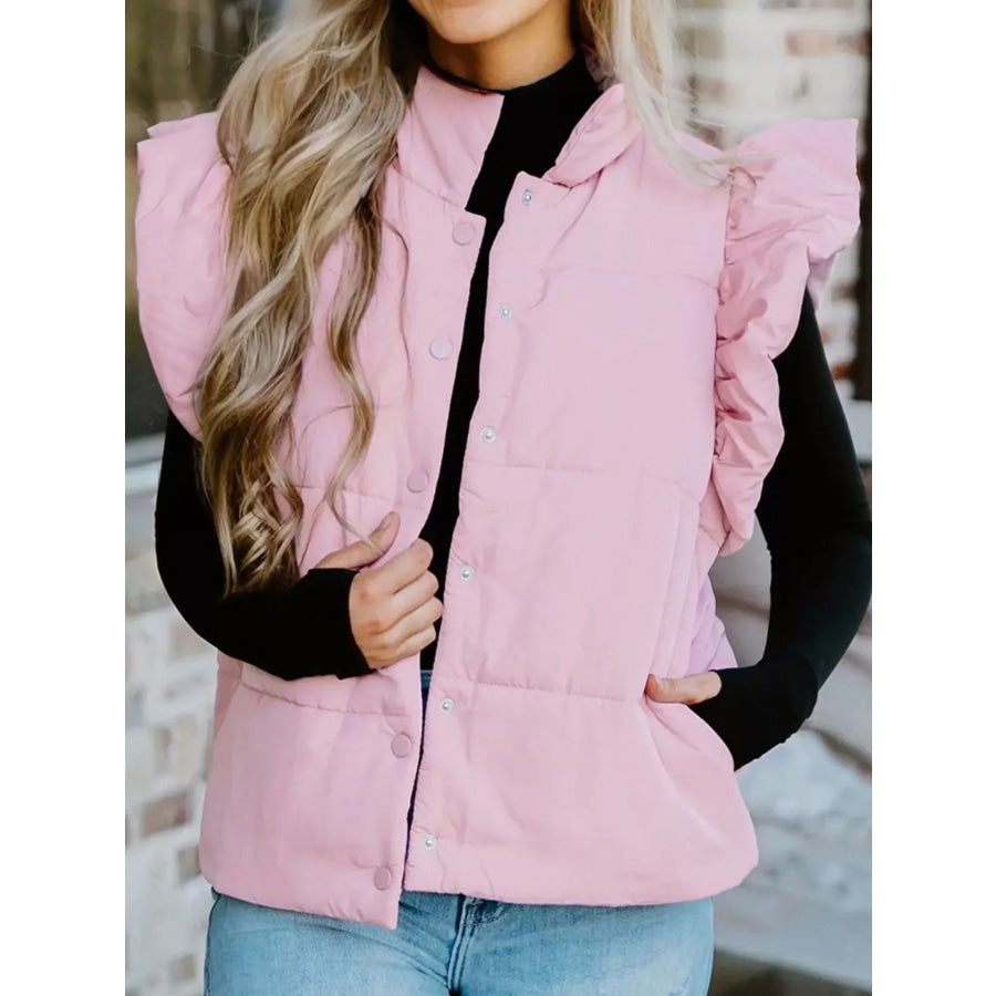 Stand Neck Flutter Sleeve Snap Button Puffer Vest Apparel and Accessories