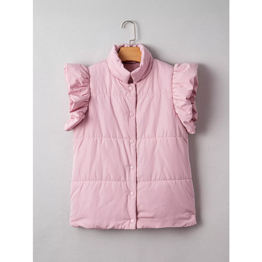 Stand Neck Flutter Sleeve Snap Button Puffer Vest Apparel and Accessories