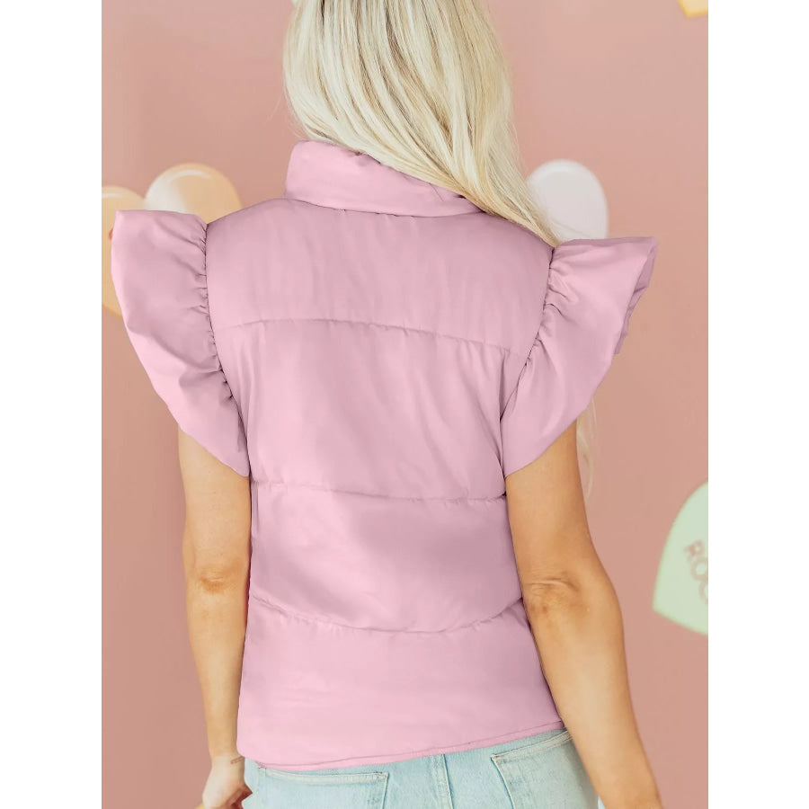 Stand Neck Flutter Sleeve Snap Button Puffer Vest Apparel and Accessories