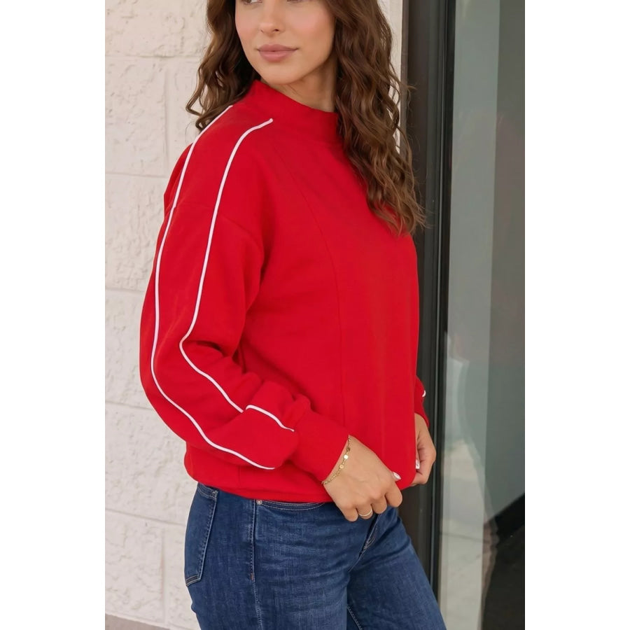 Stand Neck Long Sleeve Regular Fit Sweatshirt Apparel and Accessories