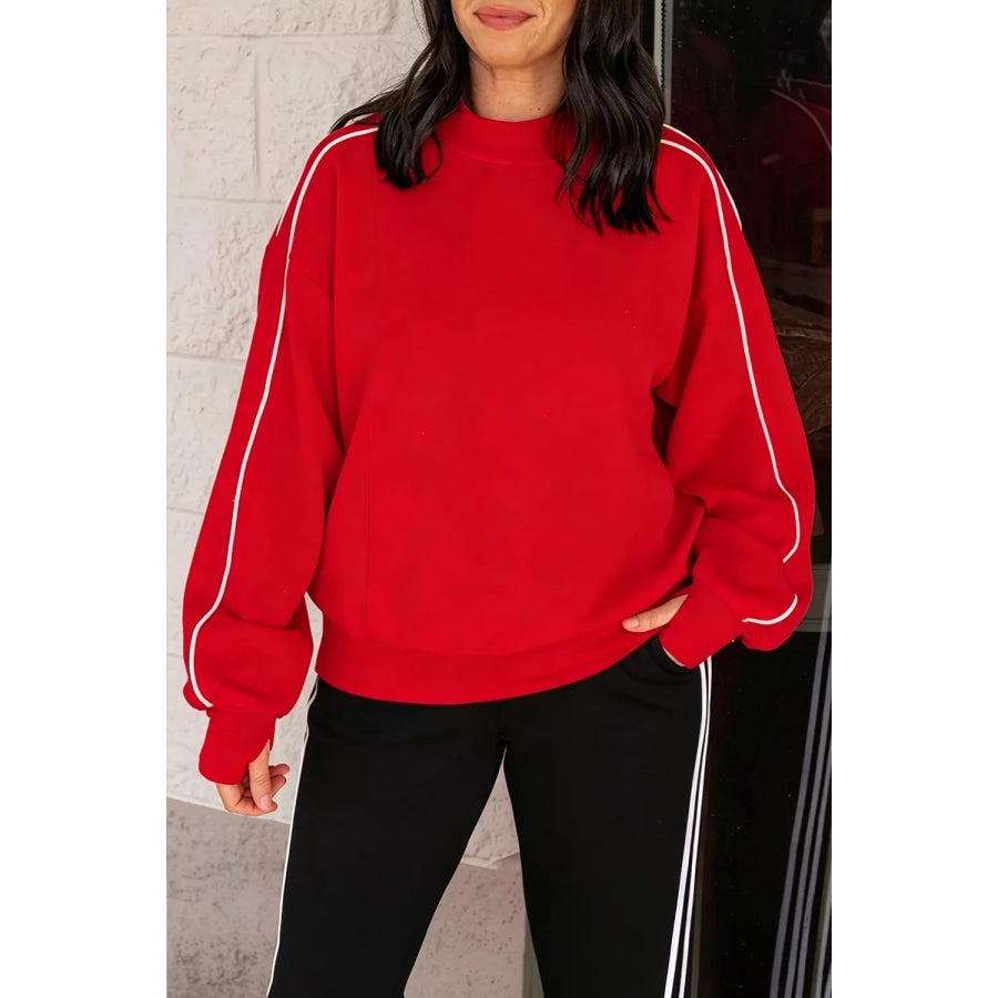 Stand Neck Long Sleeve Regular Fit Sweatshirt Red / S Apparel and Accessories