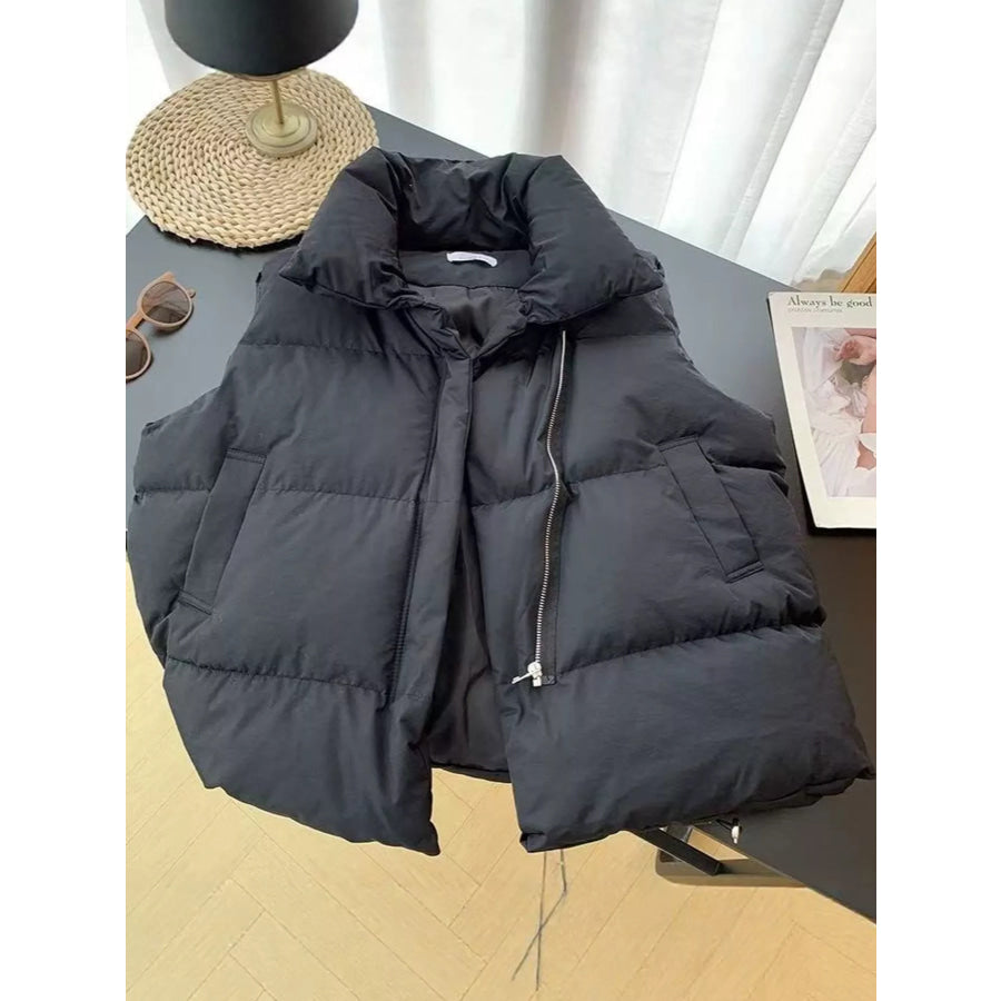 Stand-Up Collar Puffer Vest Coat Black / M Apparel and Accessories