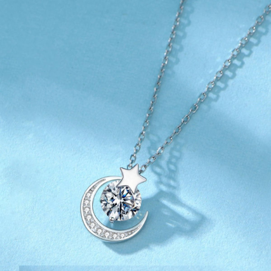 Star and Moon Pendant Necklace Silver / One Size Apparel and Accessories