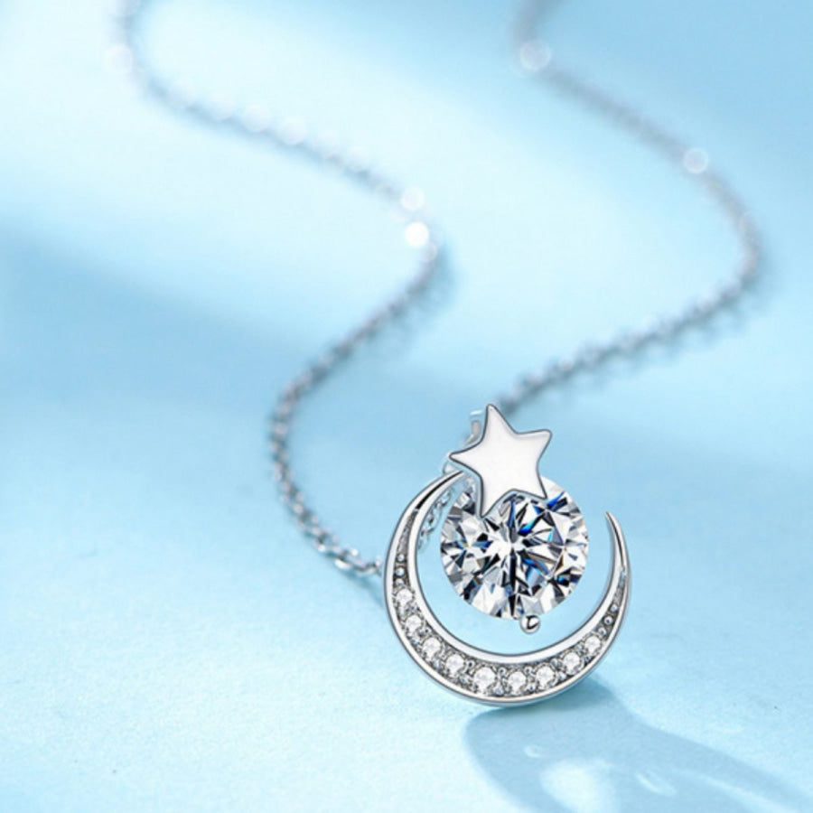 Star and Moon Pendant Necklace Silver / One Size Apparel and Accessories