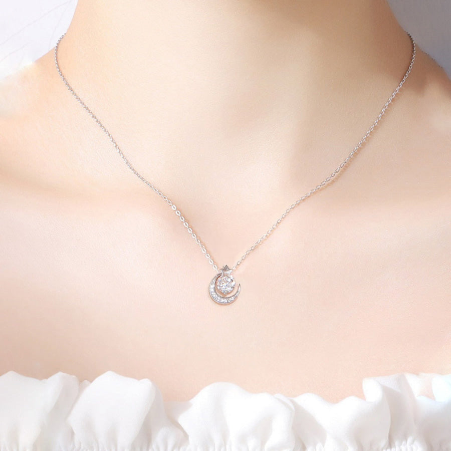 Star and Moon Pendant Necklace Silver / One Size Apparel and Accessories