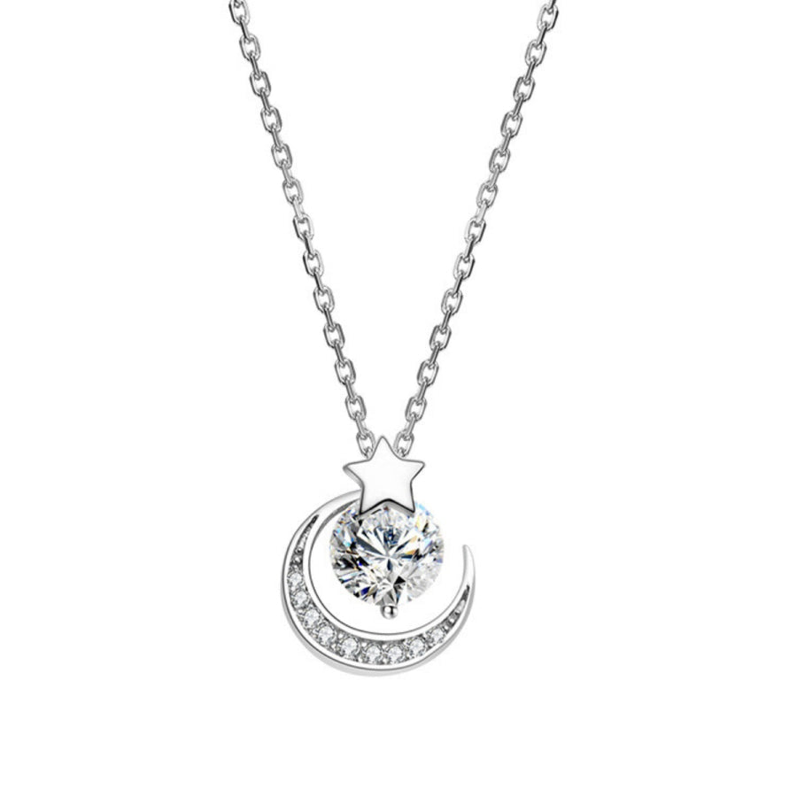 Star and Moon Pendant Necklace Silver / One Size Apparel and Accessories