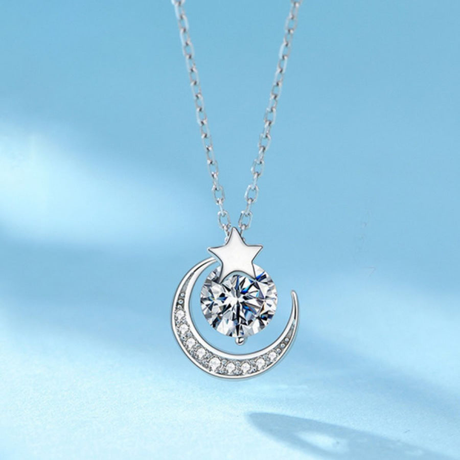 Star and Moon Pendant Necklace Silver / One Size Apparel and Accessories