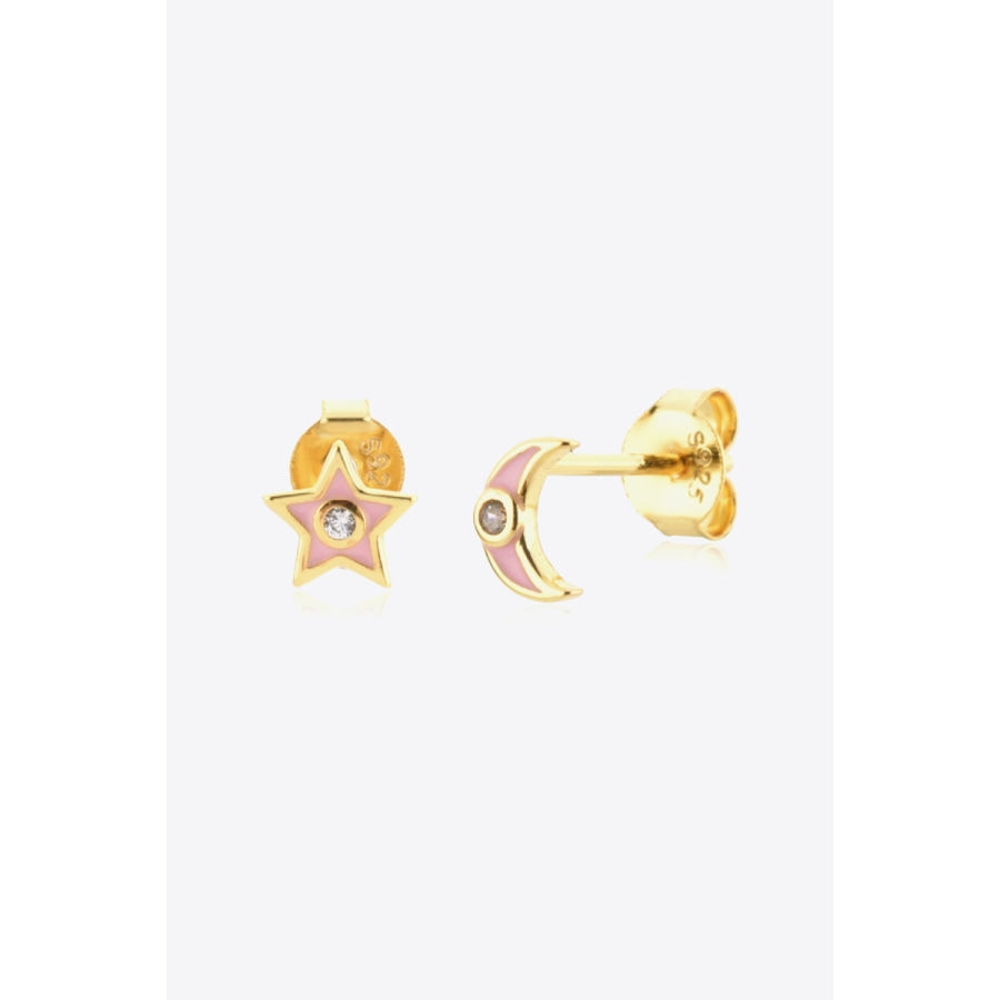 Star and Moon Zircon Mismatched Earrings Blush Pink / One Size