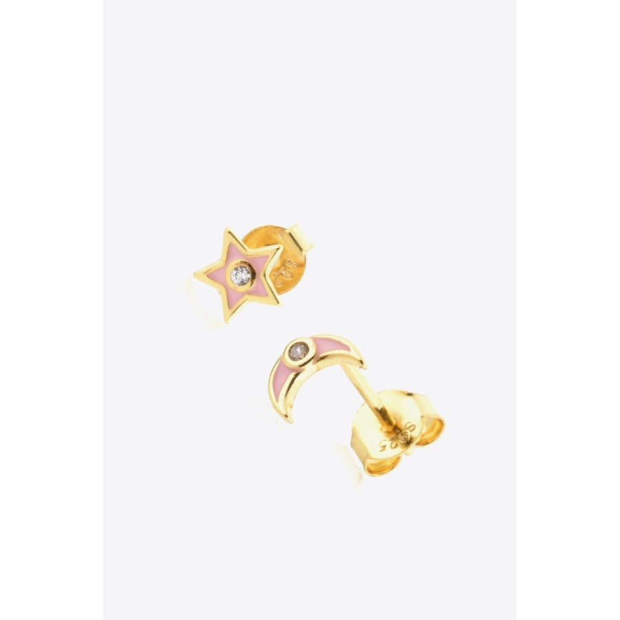 Star and Moon Zircon Mismatched Earrings