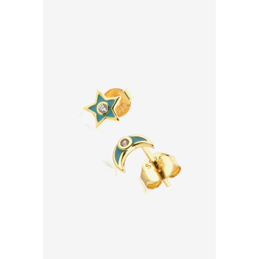 Star and Moon Zircon Mismatched Earrings