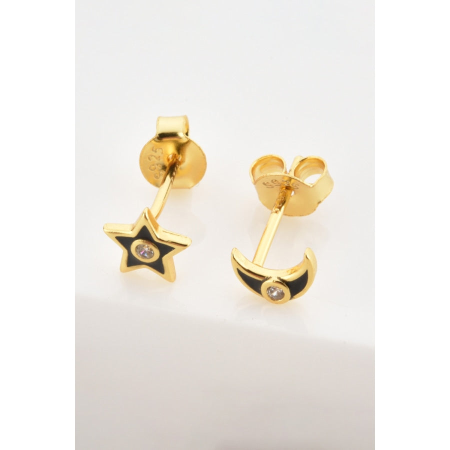 Star and Moon Zircon Mismatched Earrings