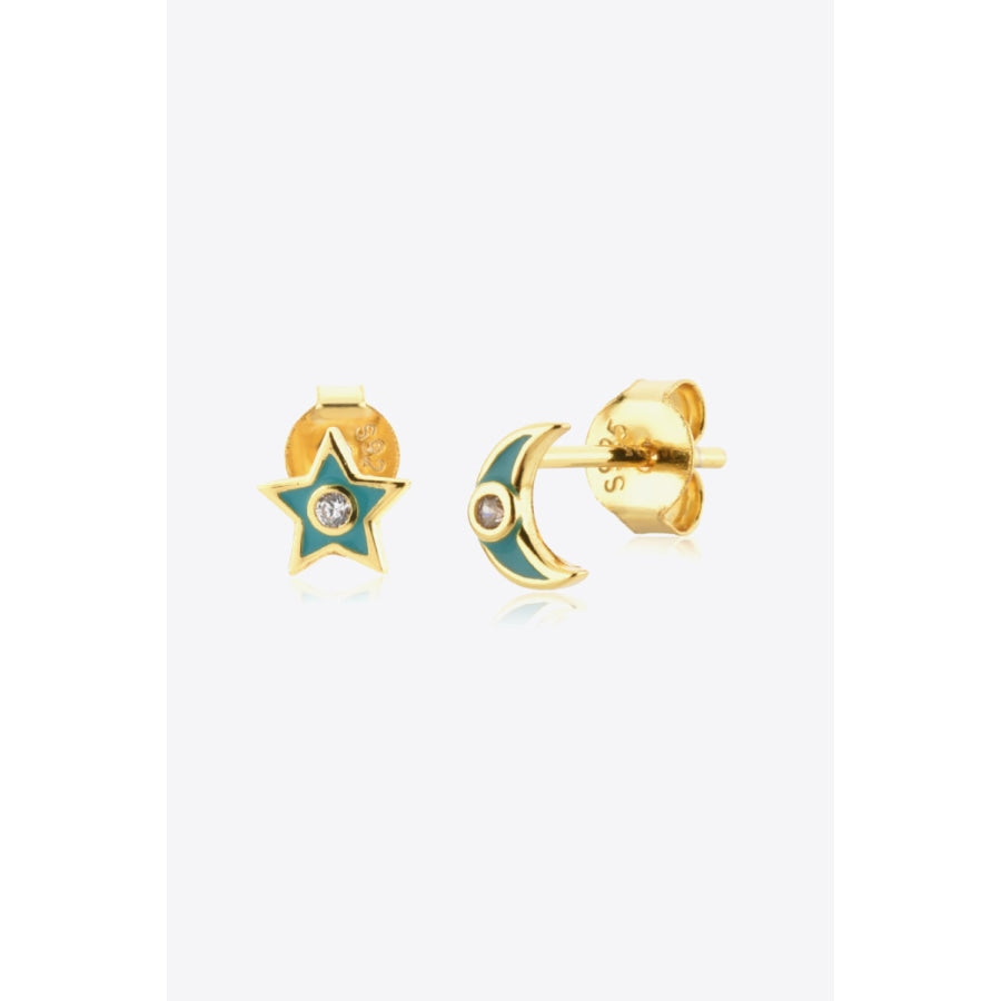 Star and Moon Zircon Mismatched Earrings Turquoise / One Size