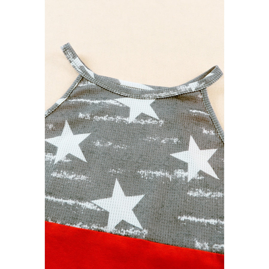 Star and Stripe Color Block Curved Hem Tank