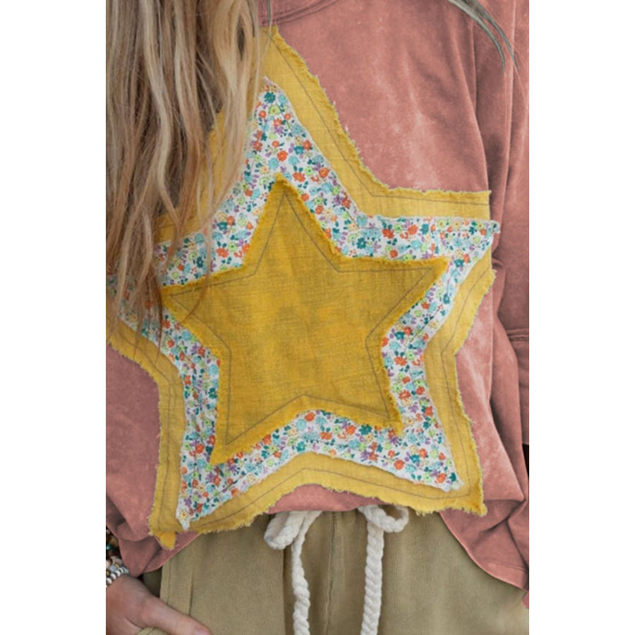 Star Applique Round Neck T-Shirt Apparel and Accessories