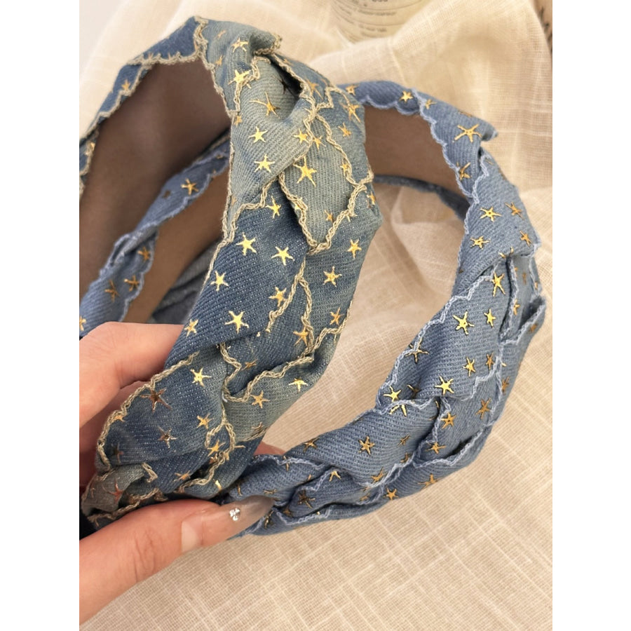 Star Braided Wide Denim Headband Apparel and Accessories