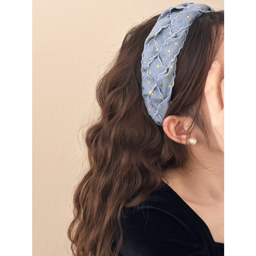 Star Braided Wide Denim Headband Style A / One Size Apparel and Accessories