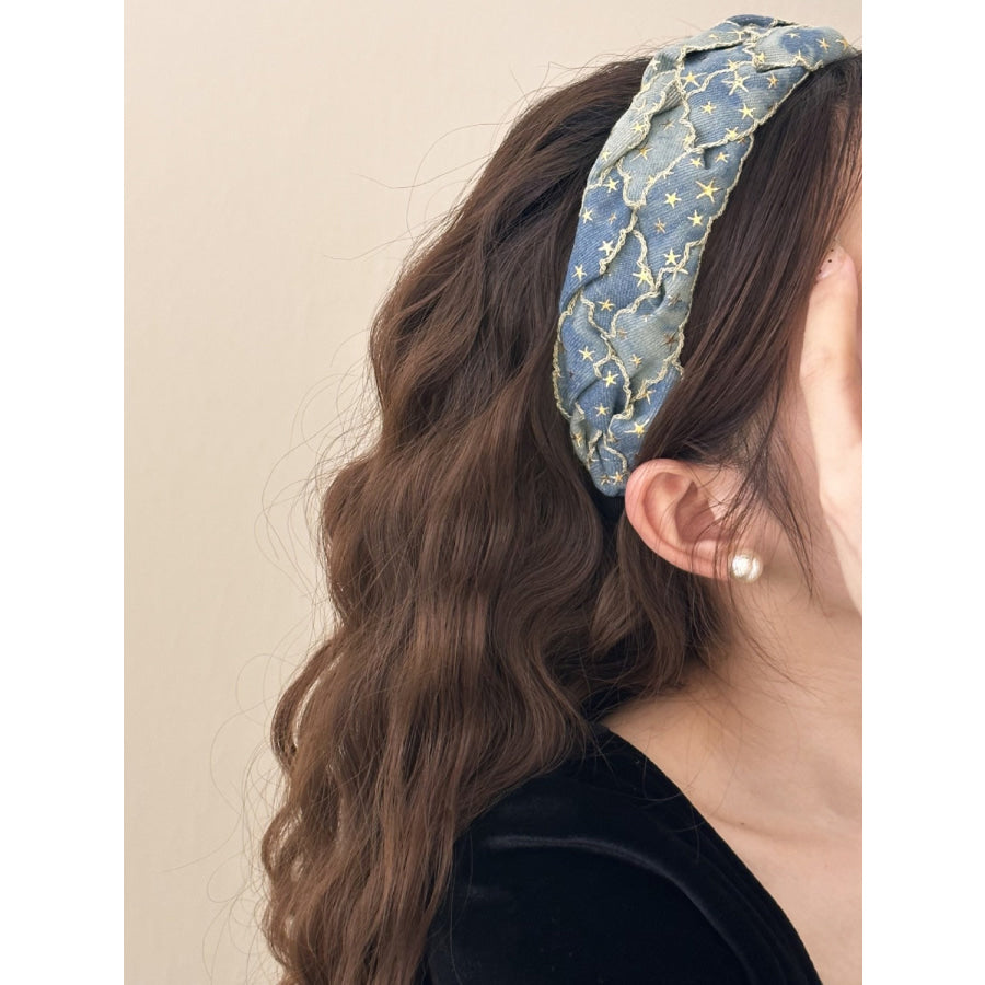 Star Braided Wide Denim Headband Apparel and Accessories