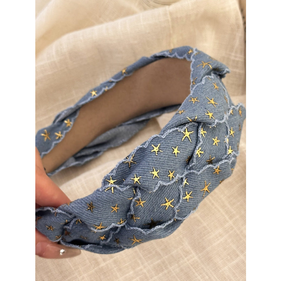 Star Braided Wide Denim Headband Style A / One Size Apparel and Accessories