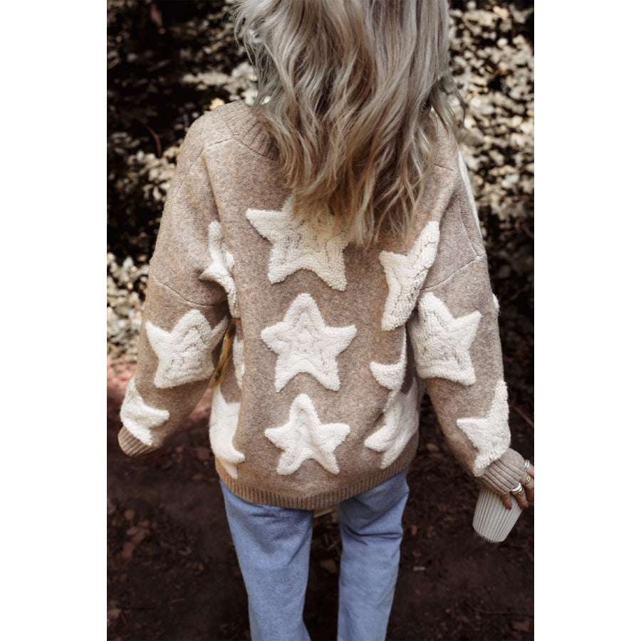 Star Button Up Long Sleeve Cardigan Apparel and Accessories