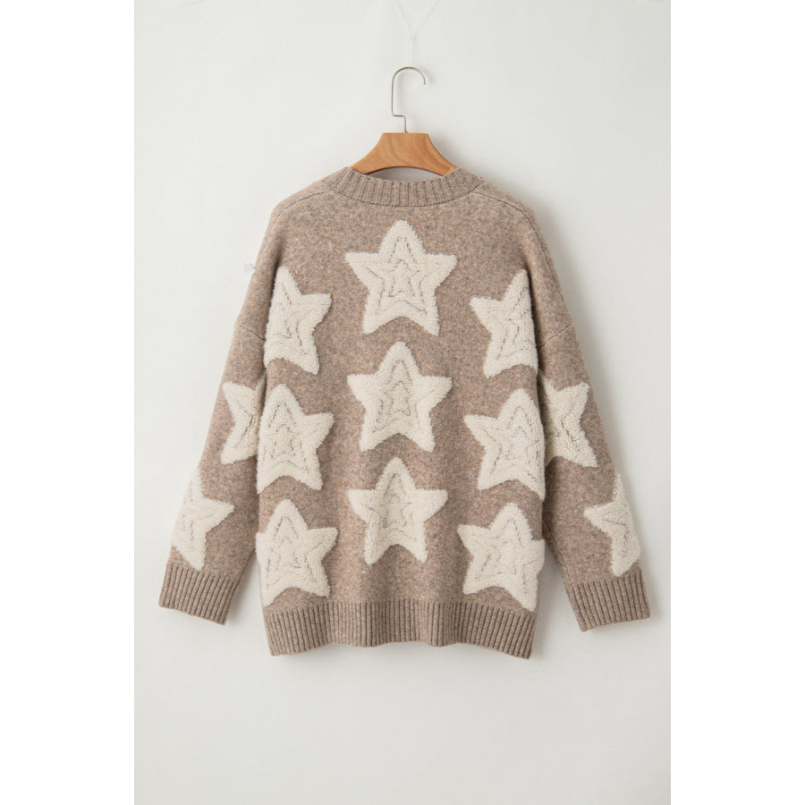 Star Button Up Long Sleeve Cardigan Apparel and Accessories