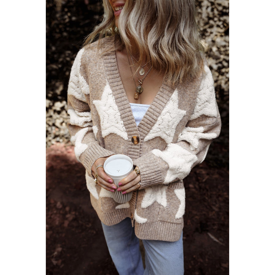 Star Button Up Long Sleeve Cardigan Apparel and Accessories