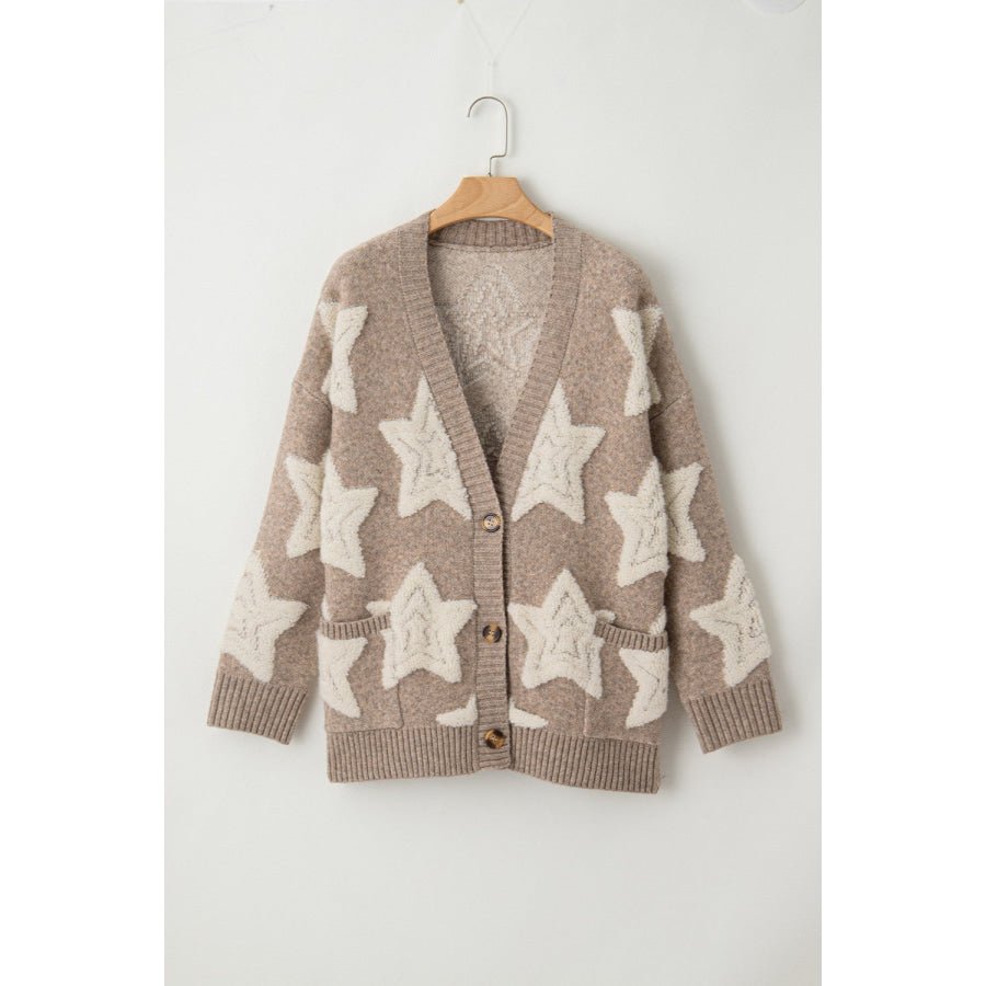 Star Button Up Long Sleeve Cardigan Apparel and Accessories