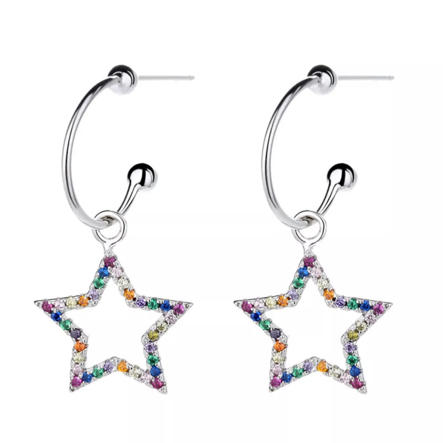 Star C-Hoop Dangle Earrings Silver / One Size Apparel and Accessories