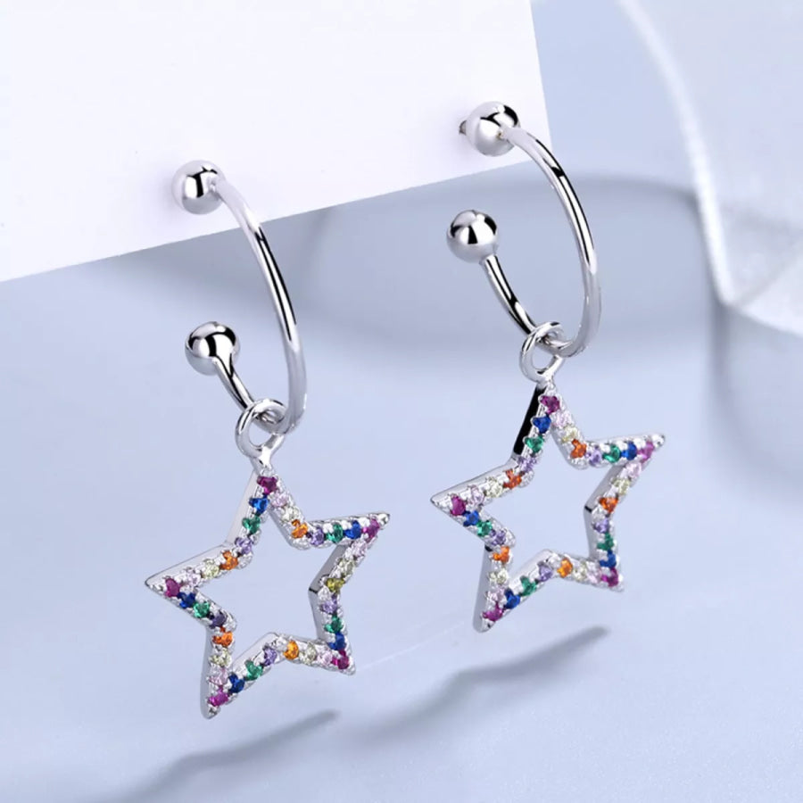Star C-Hoop Dangle Earrings Silver / One Size Apparel and Accessories