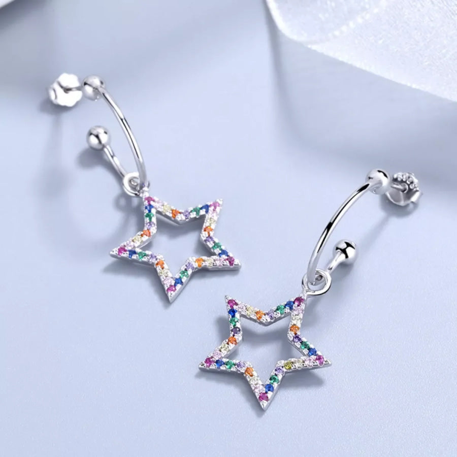Star C-Hoop Dangle Earrings Silver / One Size Apparel and Accessories