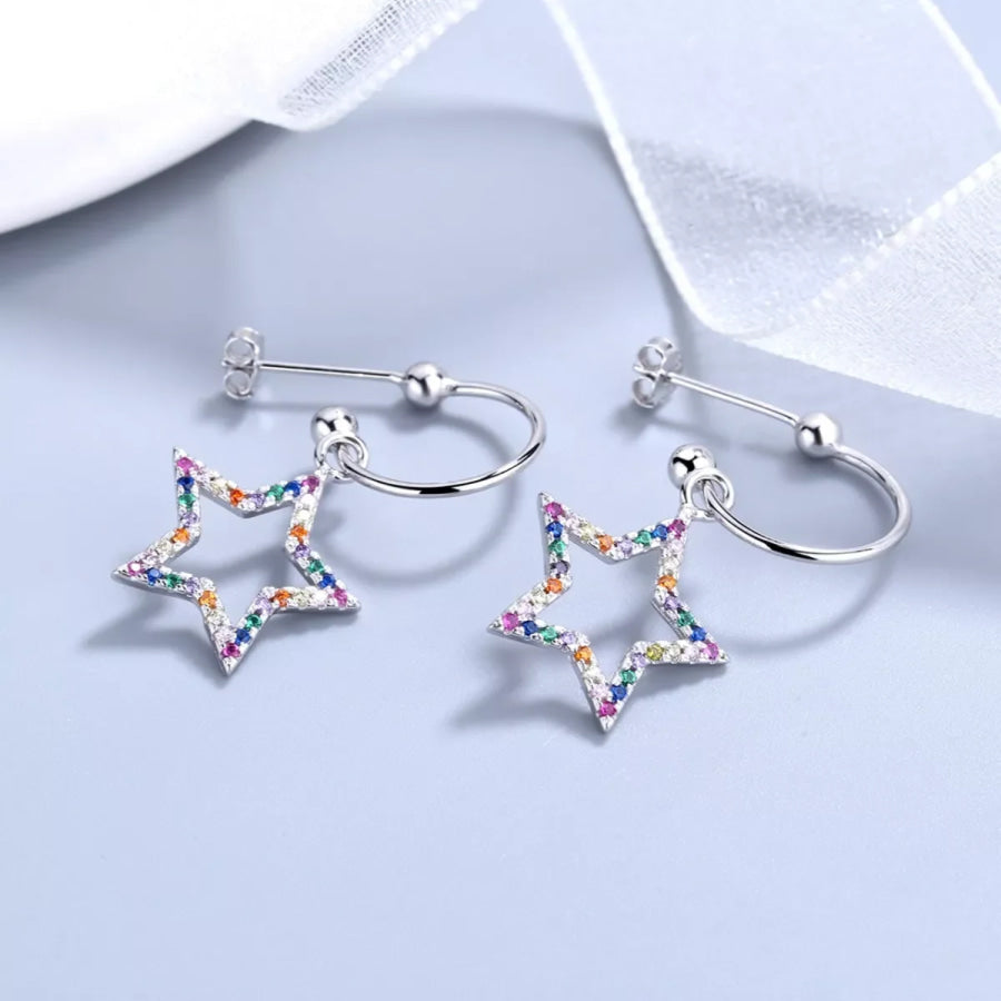 Star C-Hoop Dangle Earrings Silver / One Size Apparel and Accessories