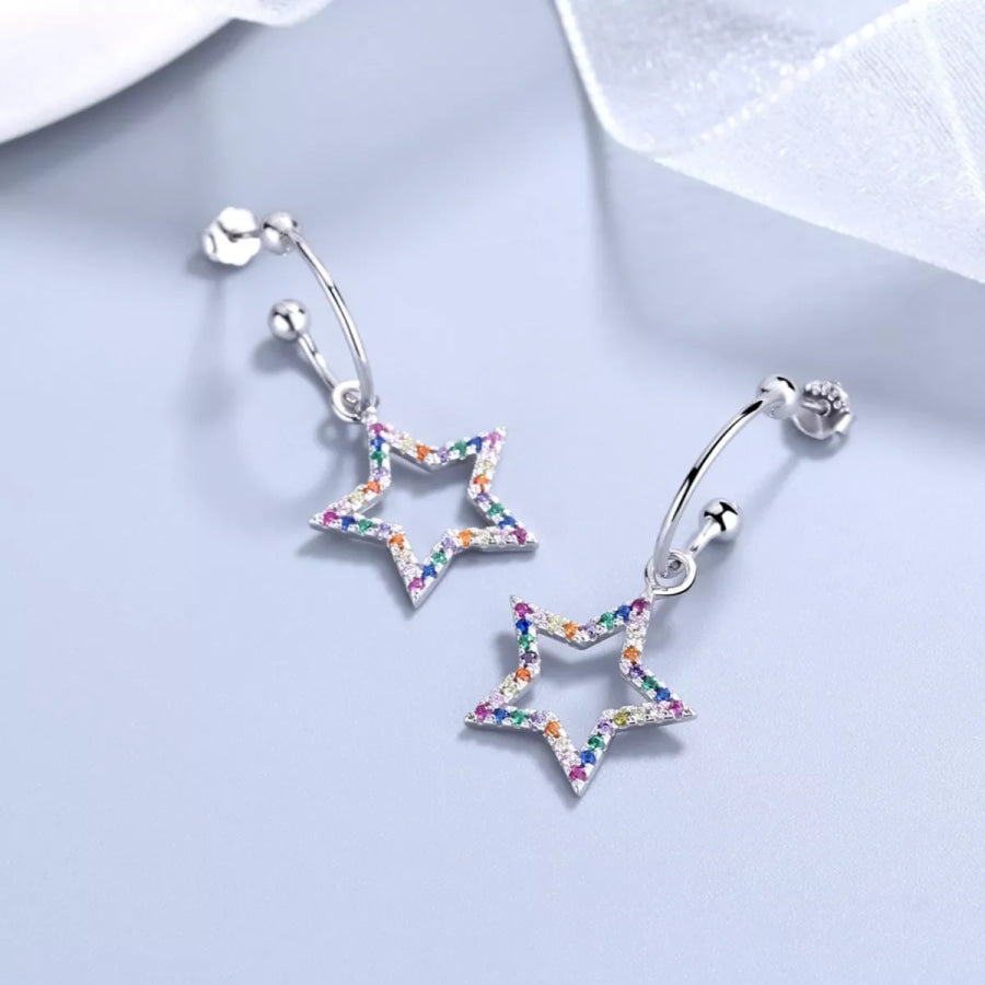 Star C-Hoop Dangle Earrings Silver / One Size Apparel and Accessories