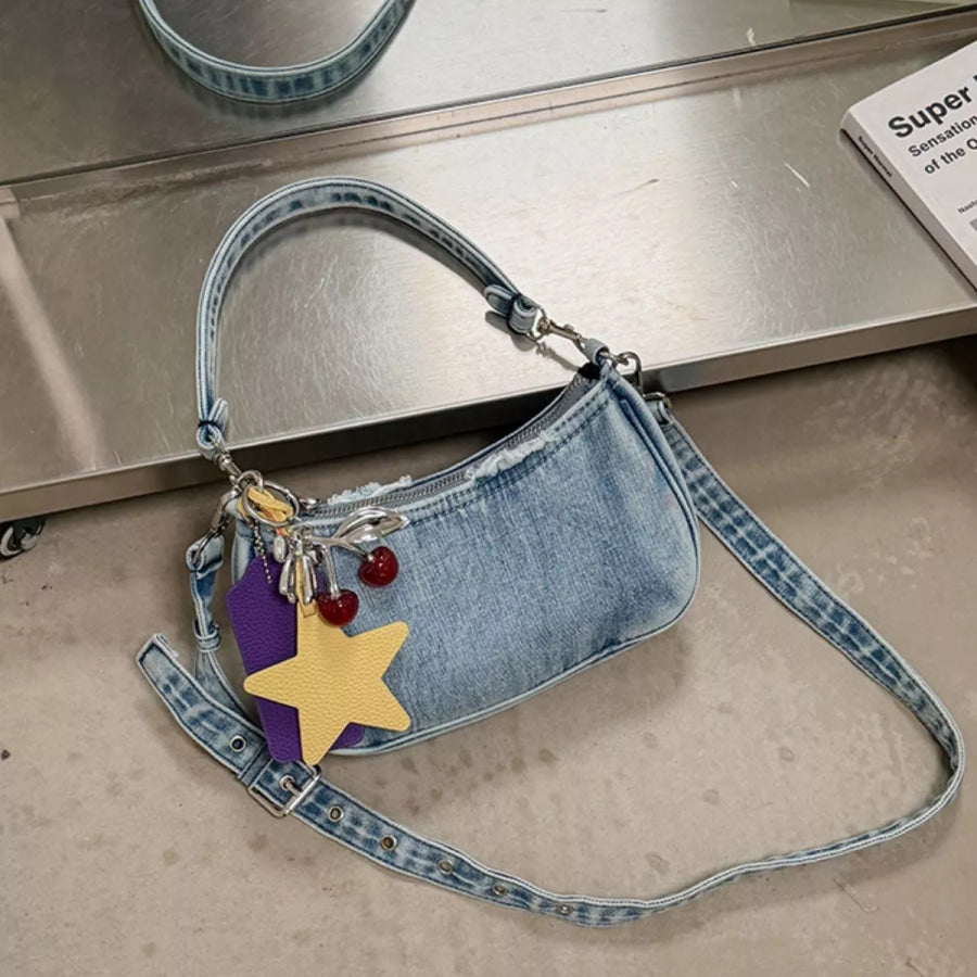 Star Charm Denim Shoulder Bag Medium / onesize Apparel and Accessories